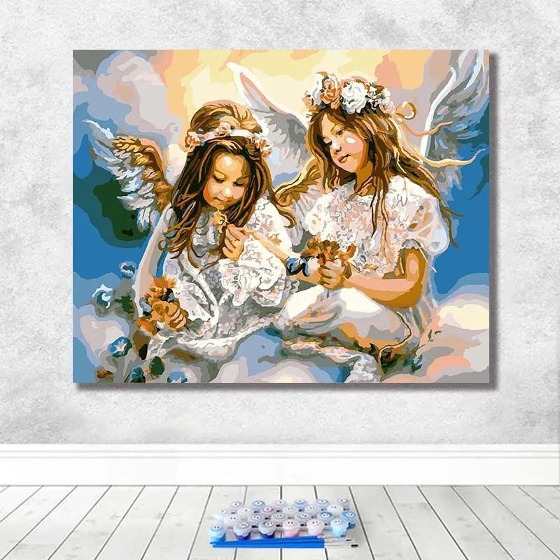 DIY Рисование по номерам картины против инструментария дитя-Ангел искусство