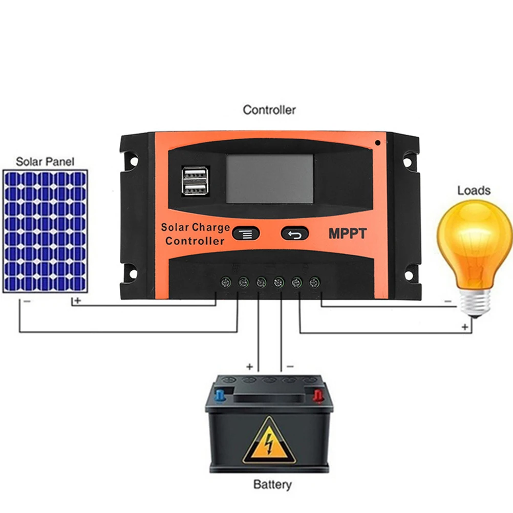 60A MPPT Solar Charge Controller 12V 24V Auto LCD Dual USB Cell Panel Battery PV Regulator Built-in Timer | Автомобили и