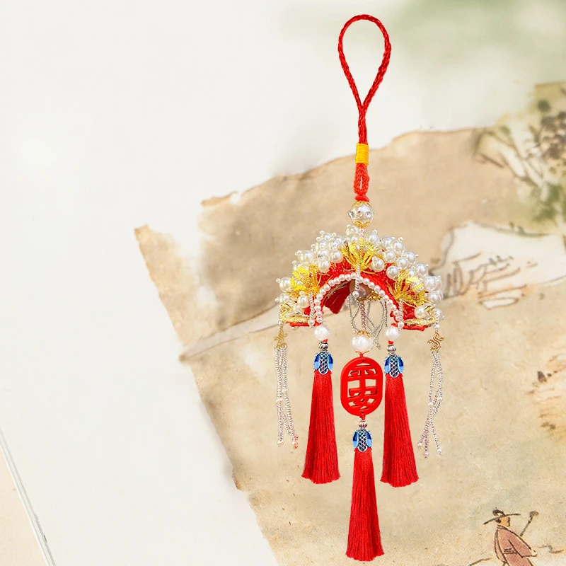 

New style phoenix crown yuan hat tassel safe charm pendant handmade crochet material finished product