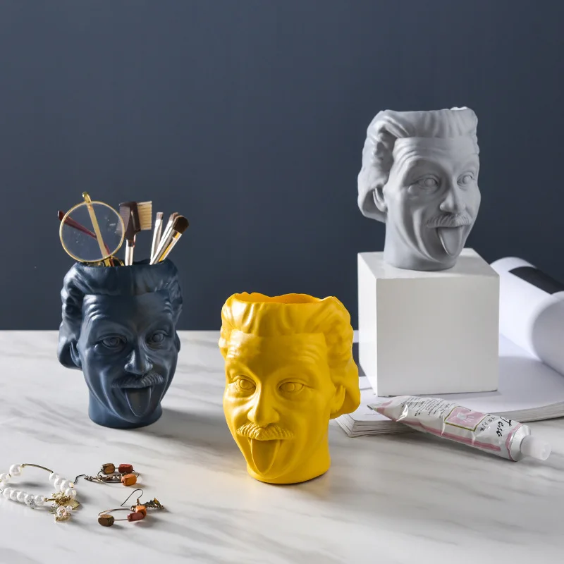American Multifunctional Avatar Vase Decoration Home Creative Scientist Statue Ware Studio Art Illustration Pen Resin Holder | Дом и сад