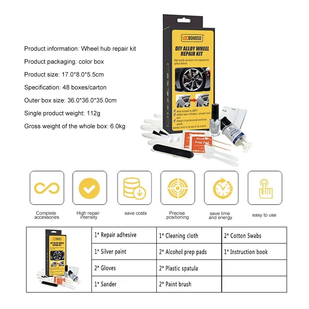 Набор для ремонта автомобильных колес из алюминиевого сплава моющийся набор