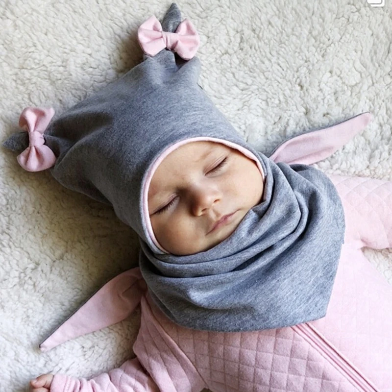 

Casual Baby Hat Autumn Winter Fashion Children's Scarf Hat Sets Bowknot Ear Baby Girl Boy Warm Beanies