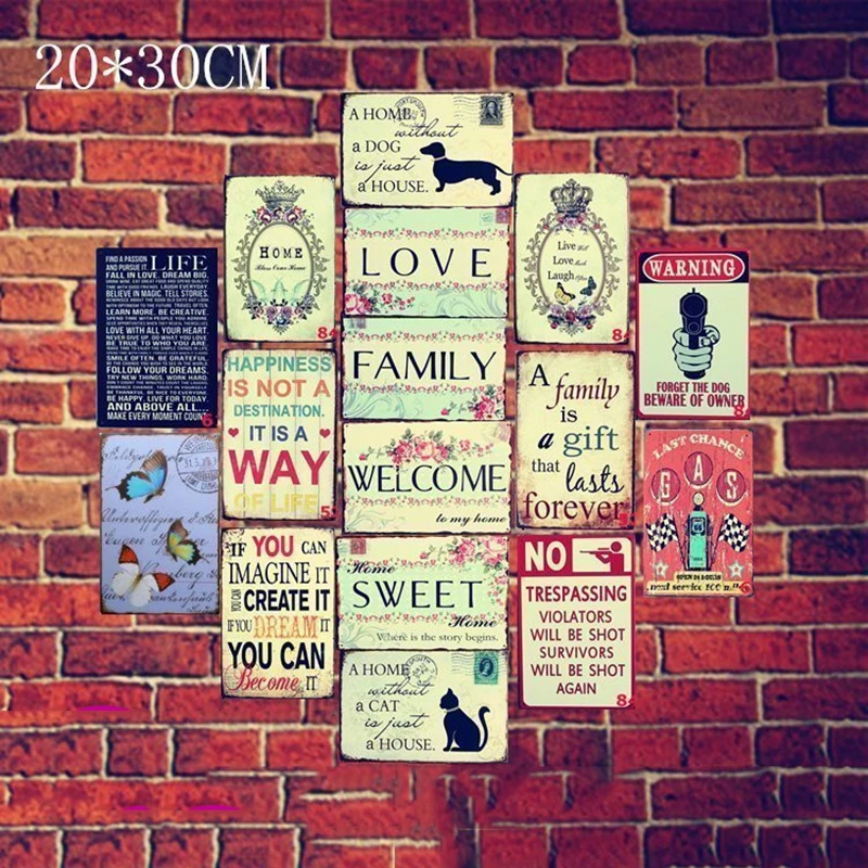 

Family Welcome Sweet Love Vintage Tin Sign Home Retro Plaques Chic Wall Decor Kitchen Living Dining Room Metal Plate Posters