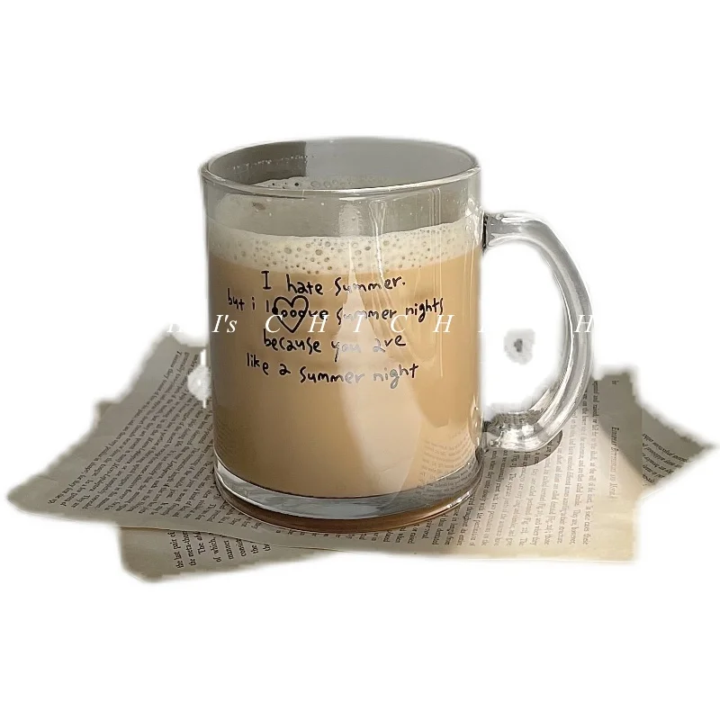 

INS wind transparent glass English letter couple cup coffee milk cup