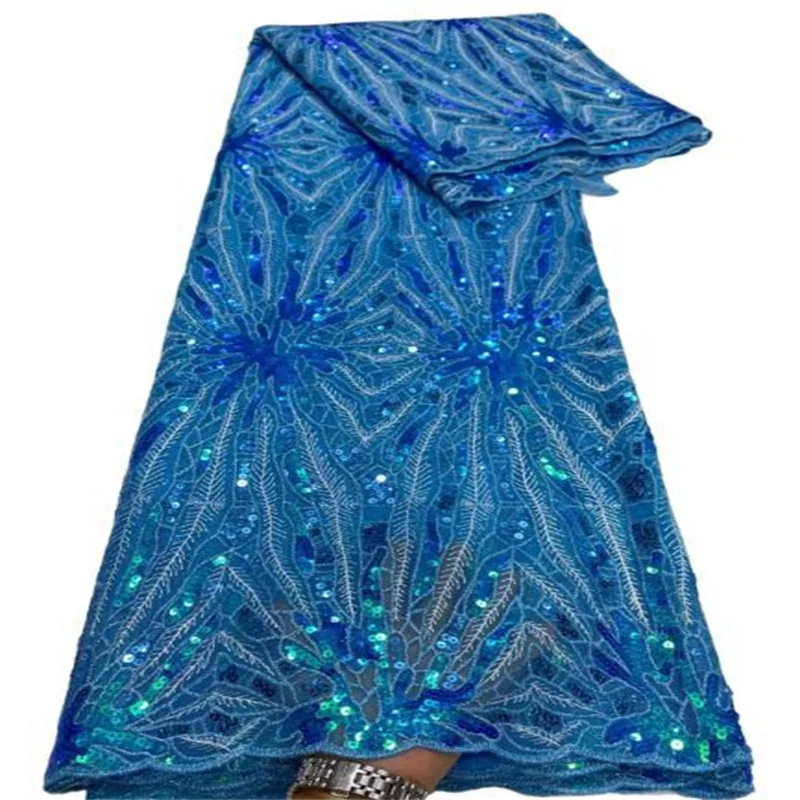 

Sky Blue African Lace Fabric Sequins Embroidery French Tulle Mesh Lace 2021 Green Handmade Mesh Net For Wedding