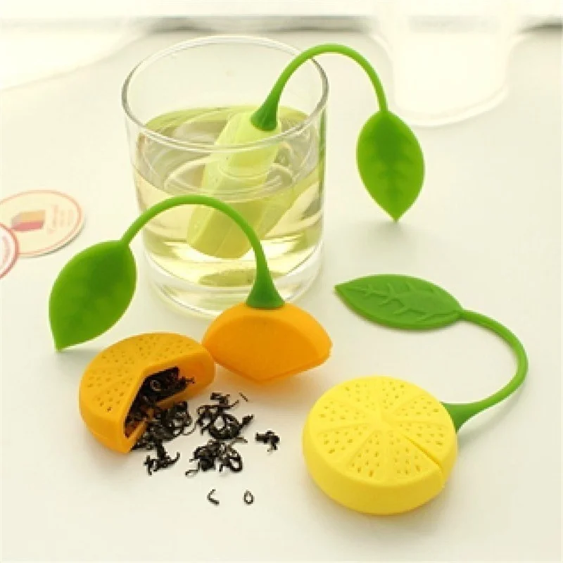

Hot Sales Tea strainer Lemon Shaped Silicone Perforated Tea strainer Filter Infuser Orange Green