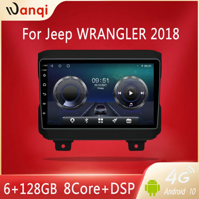 

Автомобильная Мультимедийная система Wanqi DSP AHD, 9 дюймов, Android 10,0, для Jeep Wrangler 2018, стерео рамка, радио, GPS-навигация, видеоплеер