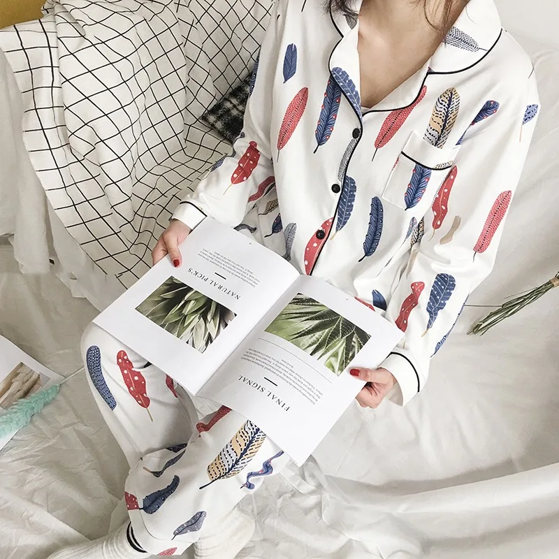 Новинка 2019 милая одежда для сна женские пижамные комплекты Хлопковые с принтом