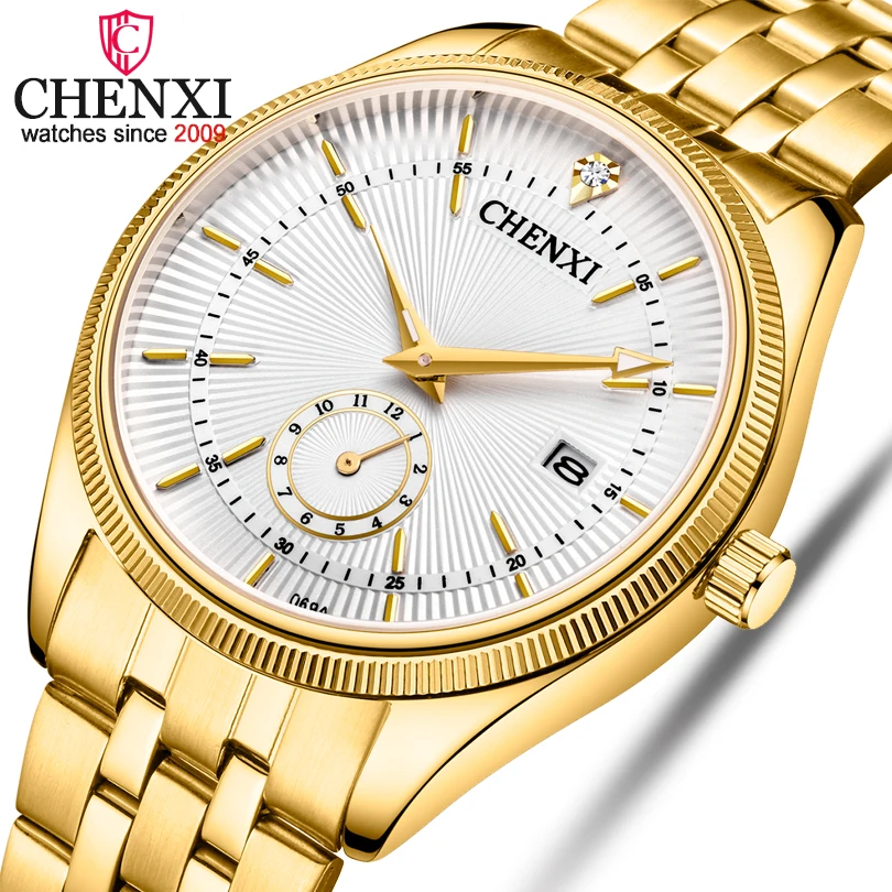 Часы CHENXI мужские золотые деловые кварцевые с отображением даты | Наручные часы