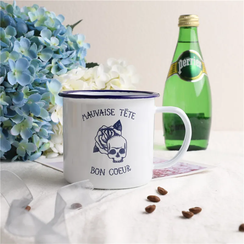 Exported to Finland Vintage English Couple's Cups Enamel Coffee Cup Milk Teacup | Mugs