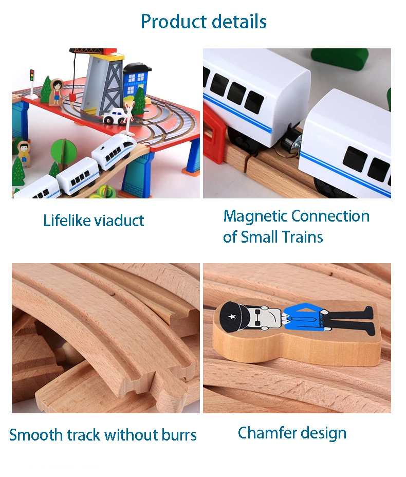 88pcs Montessori Wooden small train track set magnetic electric car head 3-7 years old boy building blocks children's toys