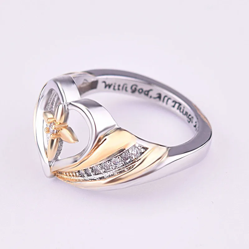 Новая мода Кристалл Крест Любовь в форме сердца микро инкрустация Кольца для