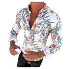Рубашка мужская с цветочным принтом, Повседневная Блузка с длинным рукавом, свободного кроя, приталенная, мягкая, в винтажном стиле