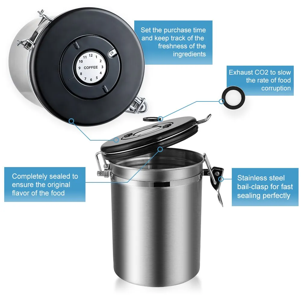 Герметичная канистра из нержавеющей стали с ложкой держатель для кофейной муки