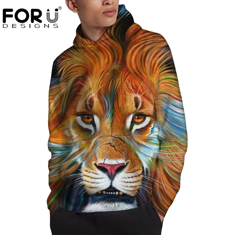 

FORUDESIGNS Men Cool Hoodies Animal lion 3D Printed Unisex Casual Pullover Fashion Vintage Streetwear Formal Large Size S-6XL