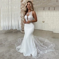 sexy backless mermaid wedding dresses 2021 sleeveless scoop neck lace appliques bride dress country bridal gown vestido de novia