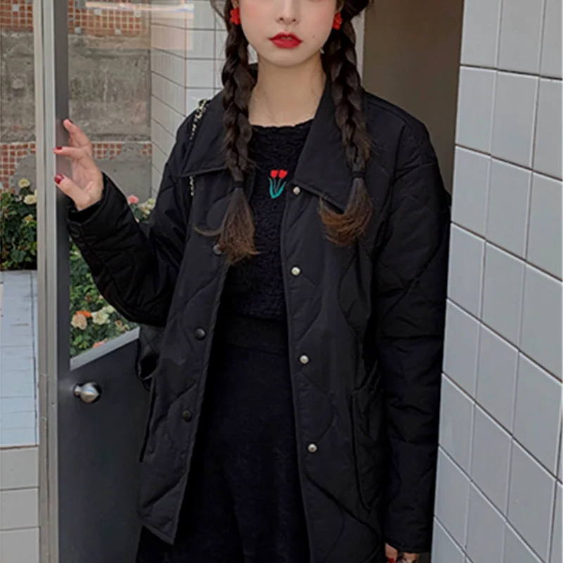 Женские парки свободного покроя с отложным воротником однотонная Милая уличная