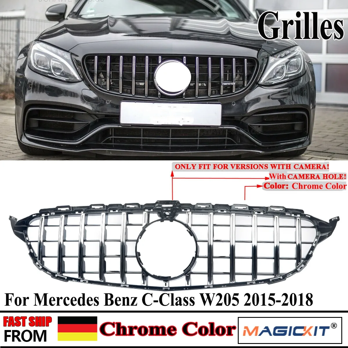 Передняя решетка MagicKit GT для Mercedes Benz W205 C Class 2015-2018 C180 C200 C300 C260 Sport передний бампер из