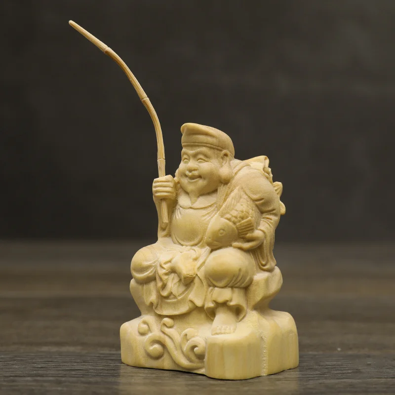 

6cm Ebisu Lucky Rich God Boxwood Statue Crafts Hiruko Lucky Gods God of Wealth Buddha Sculpture Home Decor