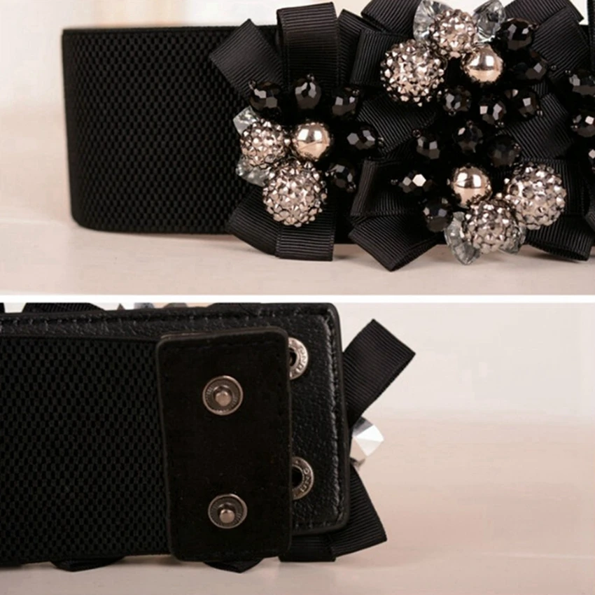 Женский широкий пояс с эластичной резинкой на талии винтажный большими бусинами