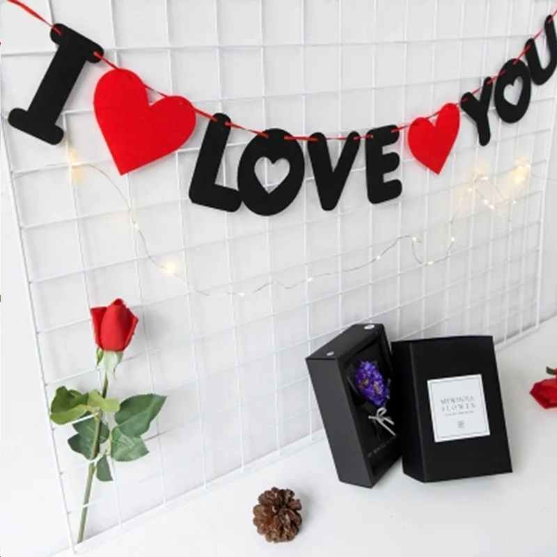 1 комплект красного сердца и буквы нетканый I Love You баннер для свадебного