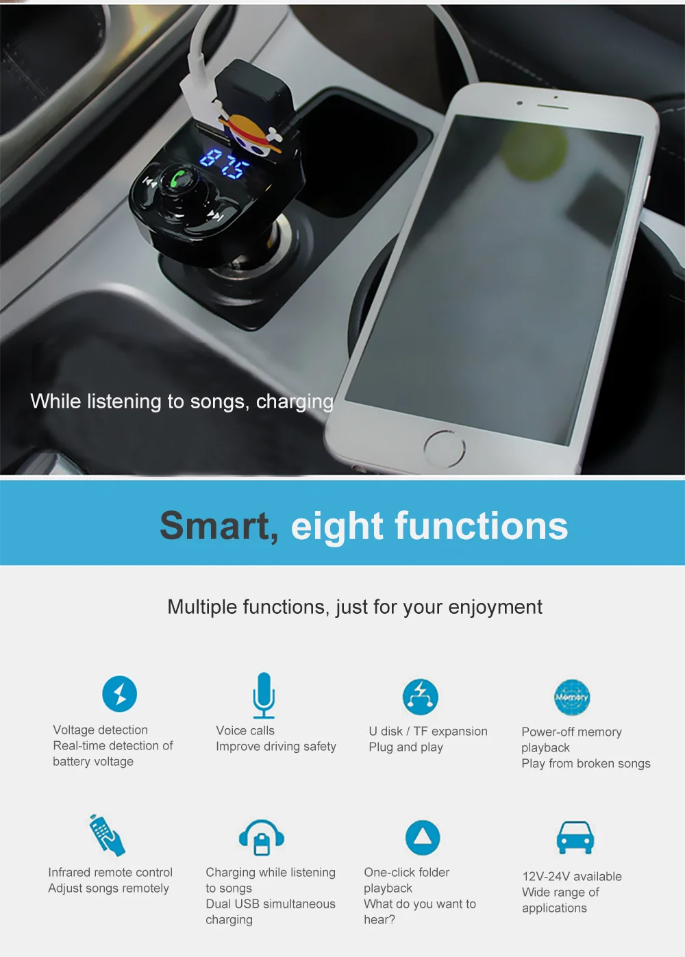 Автомобильный Bluetooth MP3-плеер, автомобильный Bluetooth fm-передатчик, автомобильный комплект с двумя usb-портами, автомобильное зарядное устройство 3.1A, быстрая зарядка, bluetooth, FM