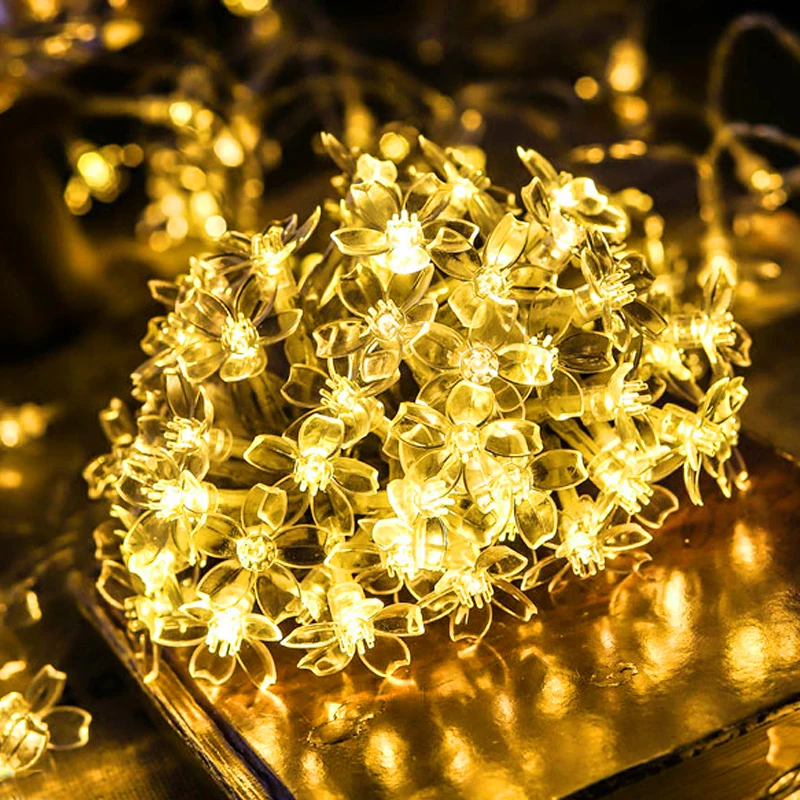 Yellow 10/20 Вт, 30 Вт, 50 м вишня в цвету гирлянда со сказочными огнями светодиодный светящаяся гирлянда в виде цветов для елки Свадебная декорация внутри снаружи - Испускаемый цвет: Yellow