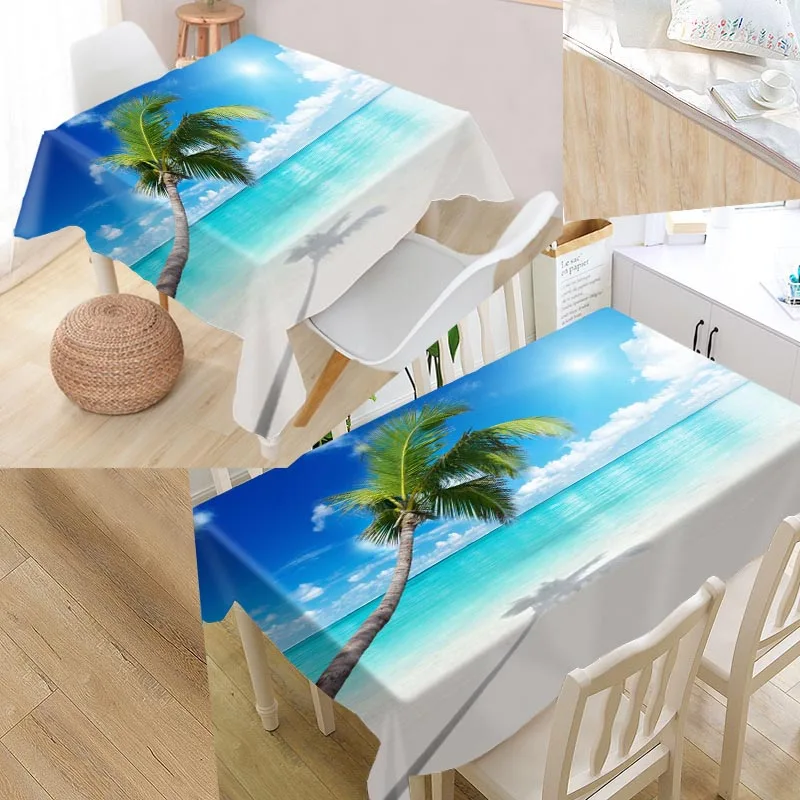 

Beach Sea Ocean Palm Custom Table Cloth Rectangular Oxford Print Waterproof Oilproof Square Table Cover Party Tablecloth