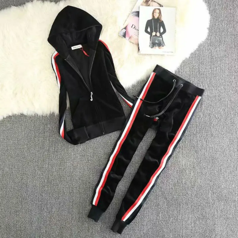 Juicy Lovers Brand Popular Striped Women Sporting Suits Outdoor Velvet Autumn Womens Tracksuits Hooded Jogging Sportswear suit