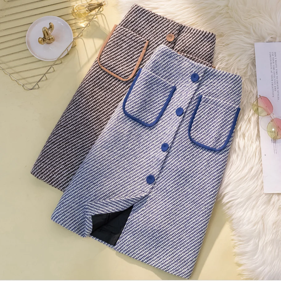 Женская шерстяная юбка в клетку размера плюс 4XL однобортная трапециевидная с