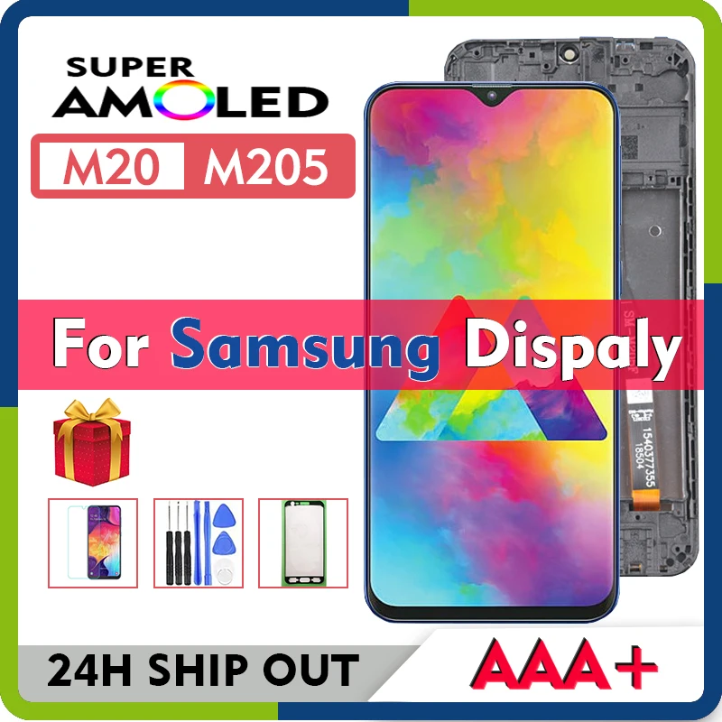 Pantalla t&aacute;ctil Original para Samsung Galaxy, montaje de digitalizador con Marco, M20 2019, SM, M205F, M205FN, M205G, M205M-0