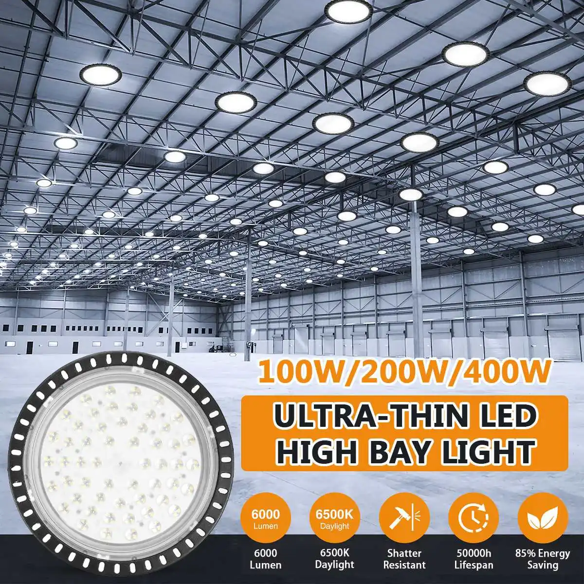

100W/200W/400W Waterproof Led High Bay Light Garage UFO Lamp Industrial Light Warehouse Workshop Stadium Market Airport Fixture