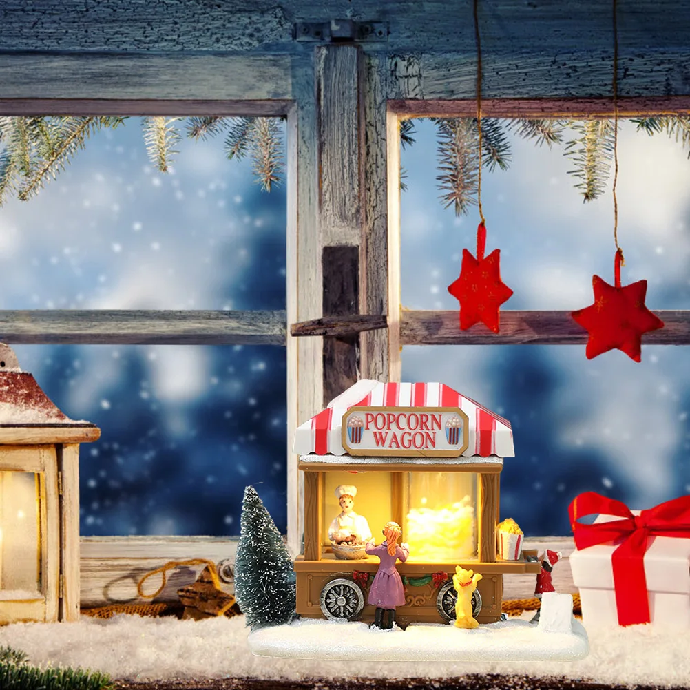 

Christmas Ornament with LED Lights Christmas Luminous Small House Dining Car Luminous Landscape Snow Resin Desktop Ornament
