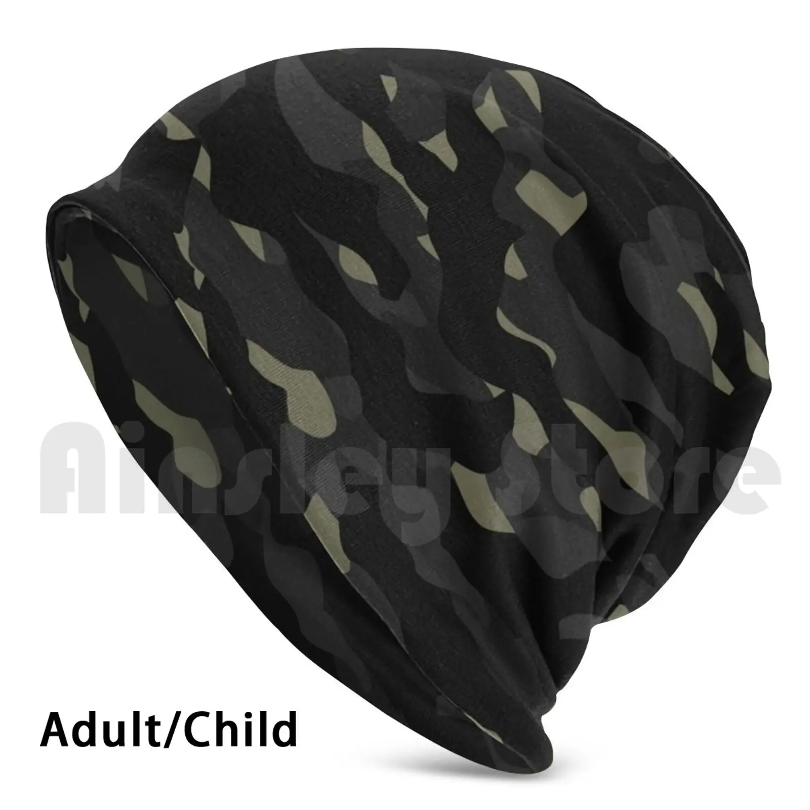 

Cool Camouflage Pattern-Dark Black , Shades Of Grey And Beige Beanies Knit Hat Hip Hop Camouflage Camo Style