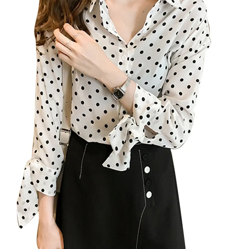 

Fashion Women Blouse Plus Size Turn-down Collar Women Shirts Long Sleeve Dot Shirt Slim Elgant Office Feeminine Blouse