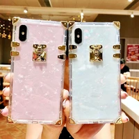 fashion conch shell square clear case for iphone 13pro max 12pro 11 pro 8 plus luxury bling metal cover for iphone xr x max case
