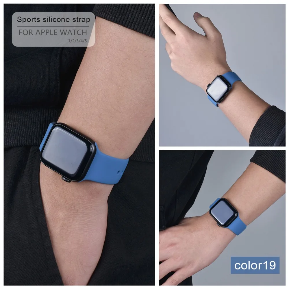 Мягкий силиконовый спортивный ремешок для Apple Watch 5 4 3 2 1 38 мм 42 мм, резиновый ремешок для часов Iwatch series 5 4 40 мм 44 мм