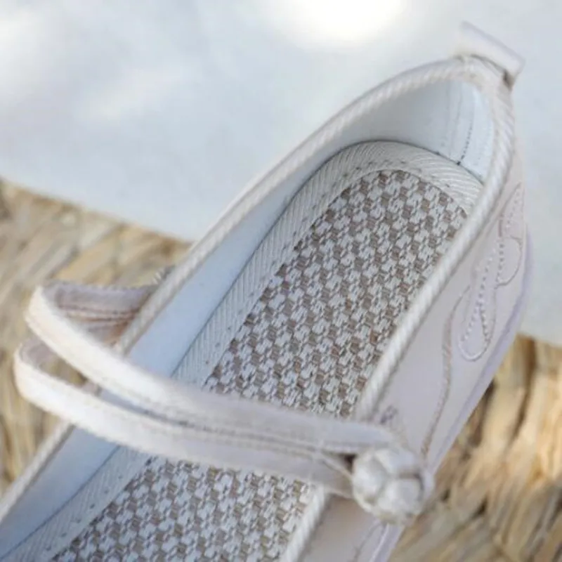 

Embroidered Ethnic Flat Heeled Shoes for Women Cotton Fabric Mary Jane Dress Shoes for Spring Retro Summer Sandals Female Flats