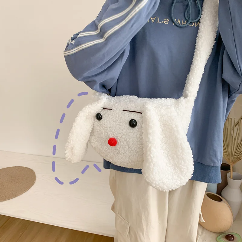 

Women lamb fur plush bag three-dimensional rabbit big ears shoulder bag cute female personality messenger bag