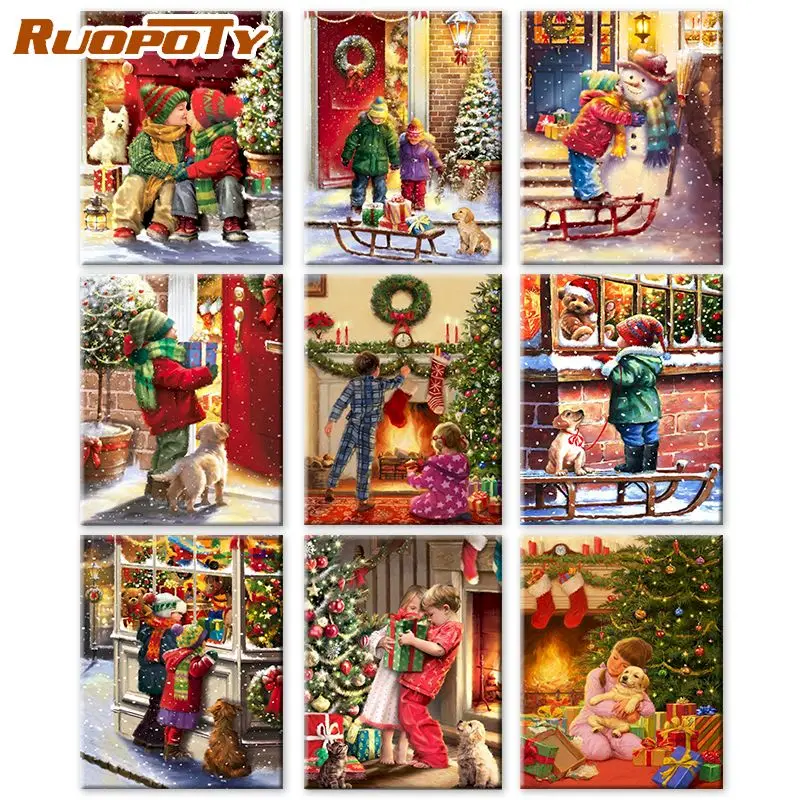 

RUOPOTY DIY Oil paint by numbers Winter Child on Canvas HandPainted Oil Painting Figure Acrylic Home Decor Unique Gift