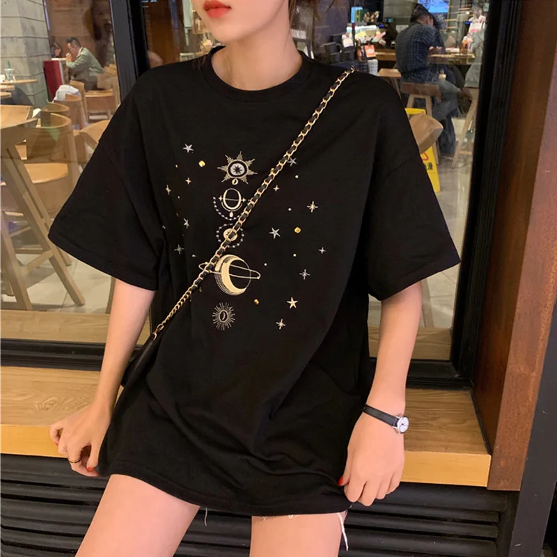 Женская футболка с принтом звезды и Луны Корейская кавайная забавная коротким