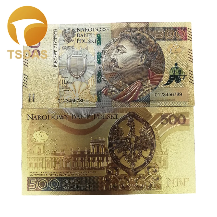Цветные банкноты из золотой фольги 999 9 Польша 500 Золотая фольга для банкнот 100