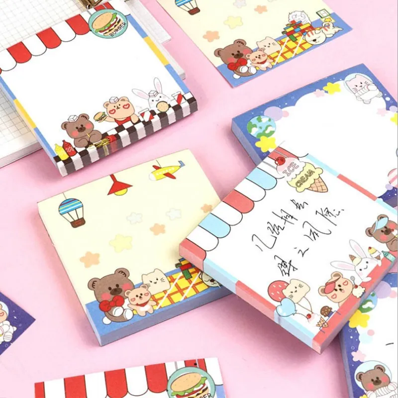 

1Pack Stationery for school cute cartoon memo for choosing students notebookfood toys Good night little bear 4 random