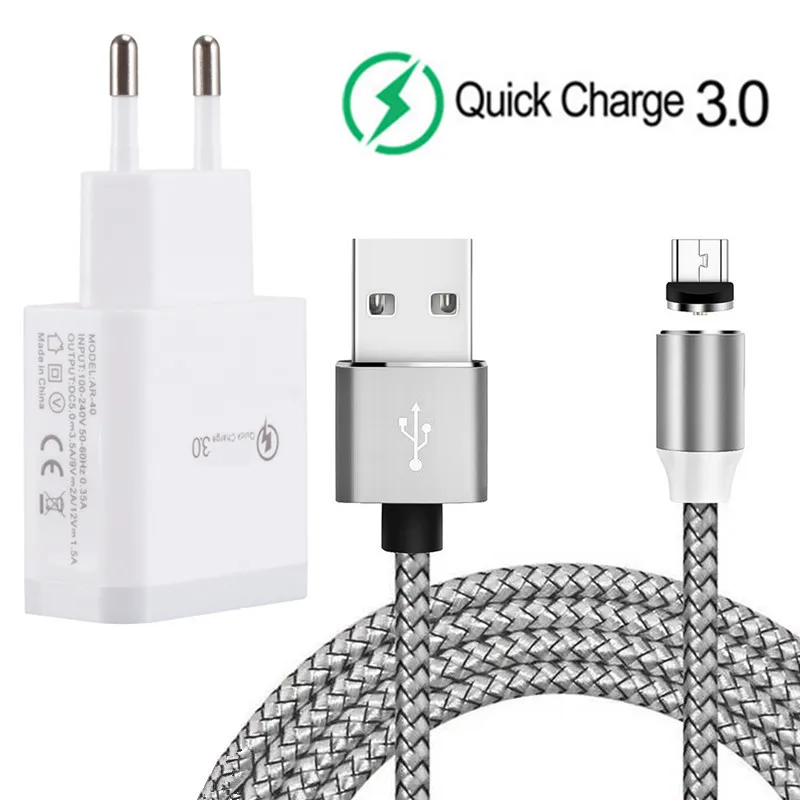 Настенный адаптер для быстрой зарядки Магнитный зарядный кабель Micro usb Samsung A10 J7