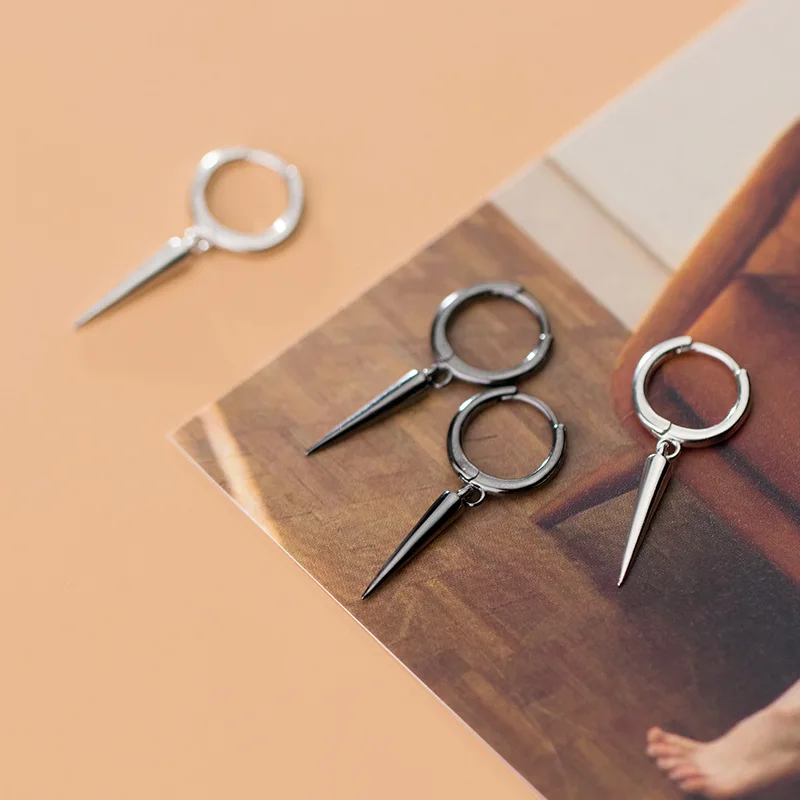 Серьги-кольца мужские из стерлингового серебра 925 пробы с геометрическим узором