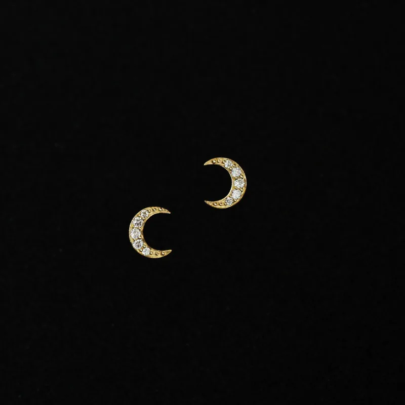 Серьги гвоздики в виде полумесяца с кристаллами 9 к|Серьги-гвоздики| |