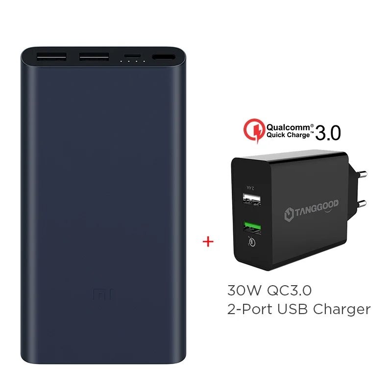 B add 18W Charger Xiao mi power Bank 2i 10000 мАч PLM09ZM двойной USB быстрая зарядка mi power bank 10000 портативное зарядное устройство Внешний аккумулятор повербанк - Цвет: B add 18W Charger
