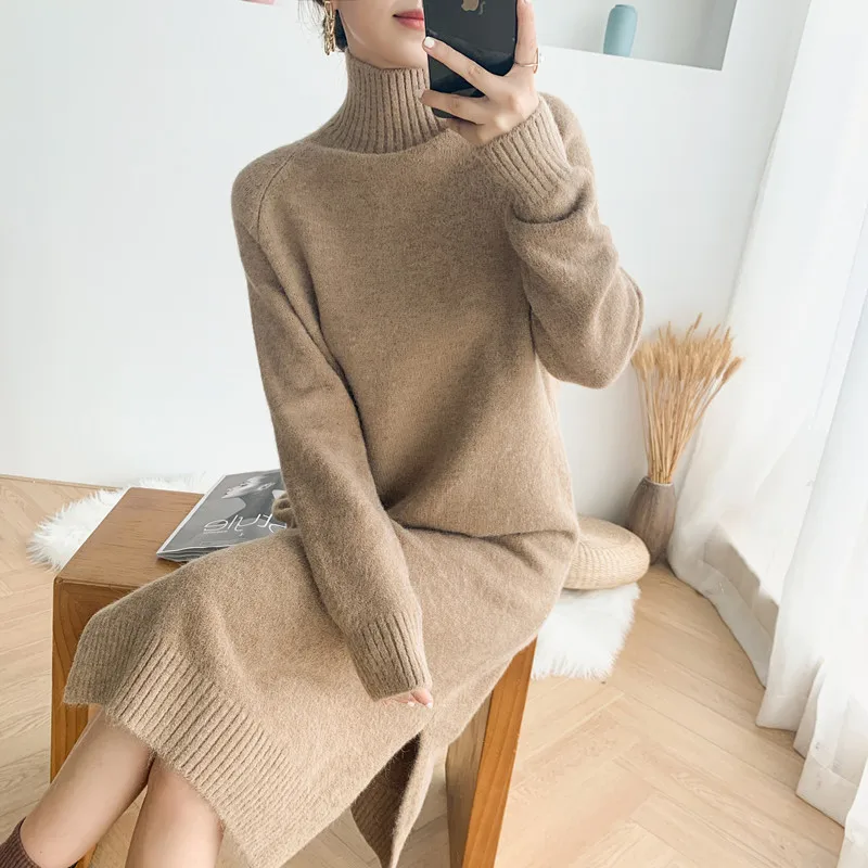 

Solid Color Black Long Sweater Dress Female Autumn Clothes Korean Sweaters For Women'S Pulovers Turtleneck 2020 Winter D0578