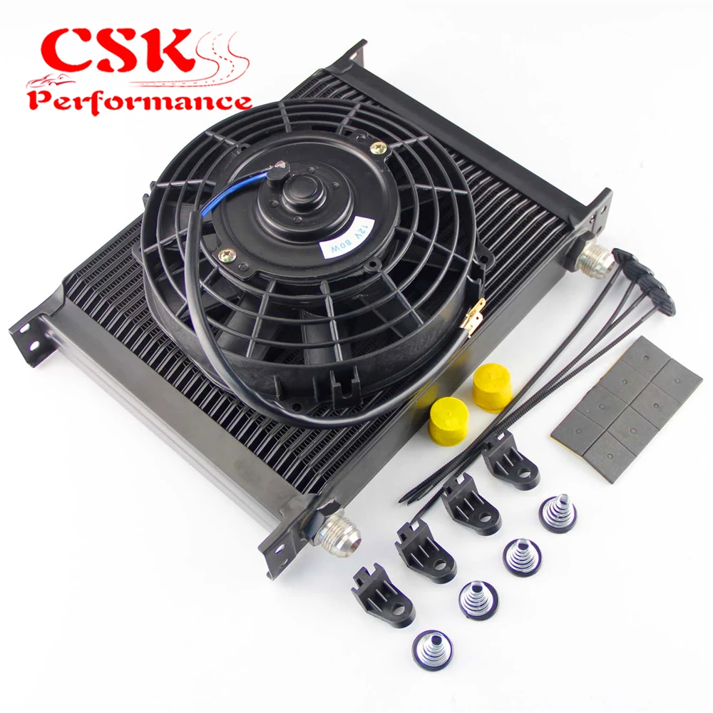 Universal 30 Row 248mm AN10 Engine Transmission Oil Cooler British Type + 7&quot Electric Fan Kit Silver/Black |