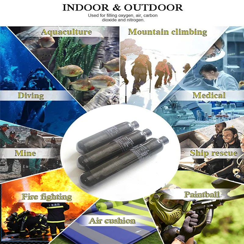 

New Carbon Fiber PCP Tank 300bar 4500PSI M18*P1.5 for Respirator Diving Equipment Fire Fighting Paintball Mini Scuba Air Rifle